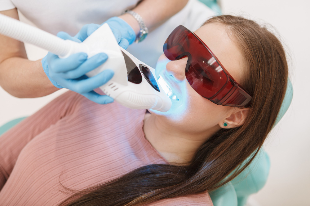 woman getting professional teeth whitening